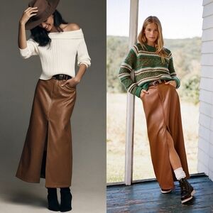 Anthropologie the Madi Faux Leather front-slit skirt by Pilcro